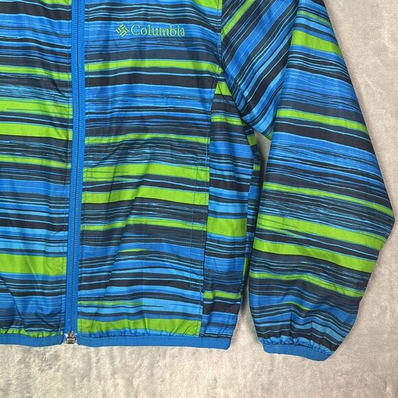 Columbia Green Blue Striped Hooded Lightweight Jacket With Pocket Size XXS (4/5) - Picture 3 of 8